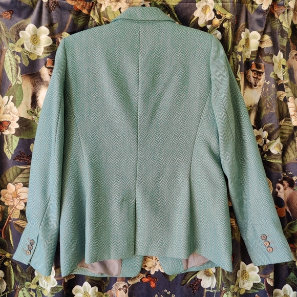 Loft turquoise tweed wool blazer w grey lining - Picture 4 of 7
